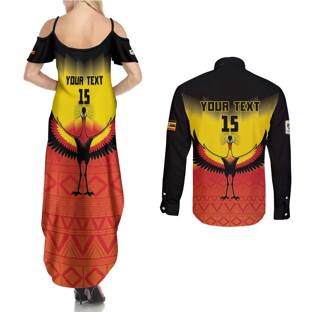 Custom Uganda Football Couples Matching Summer Maxi Dress and Long Sleeve Button Shirt Go Cranes Go - Wonder Print Shop