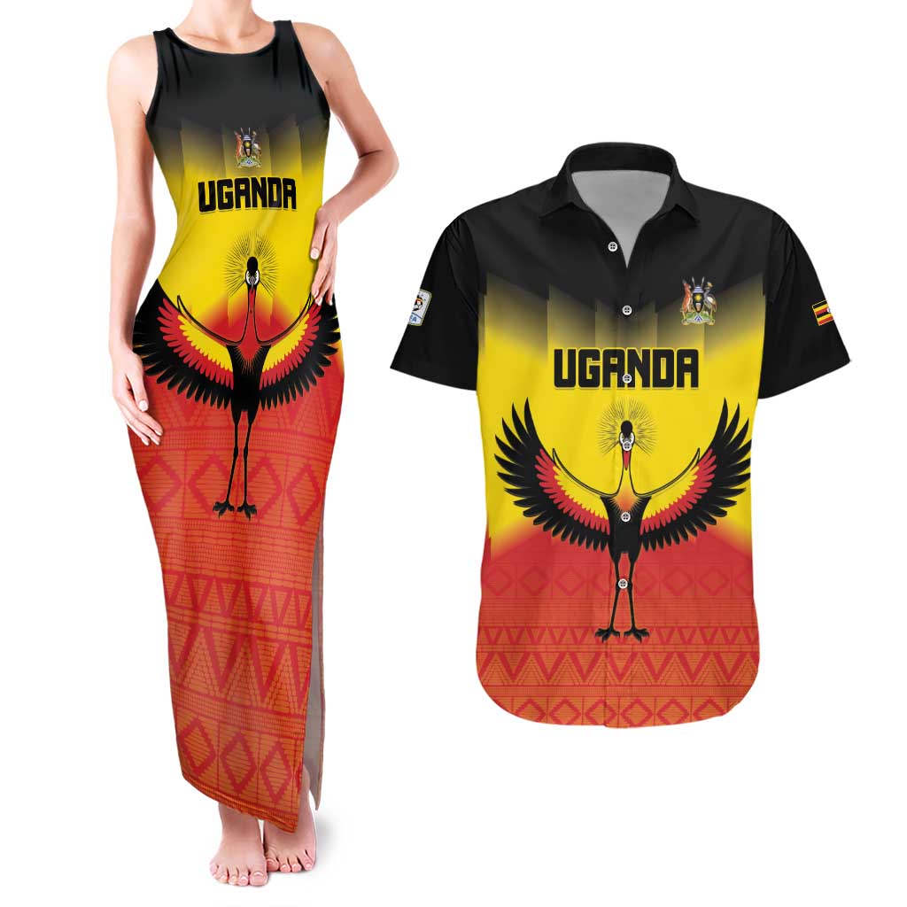 Custom Uganda Football Couples Matching Tank Maxi Dress and Hawaiian Shirt Go Cranes Go - Wonder Print Shop