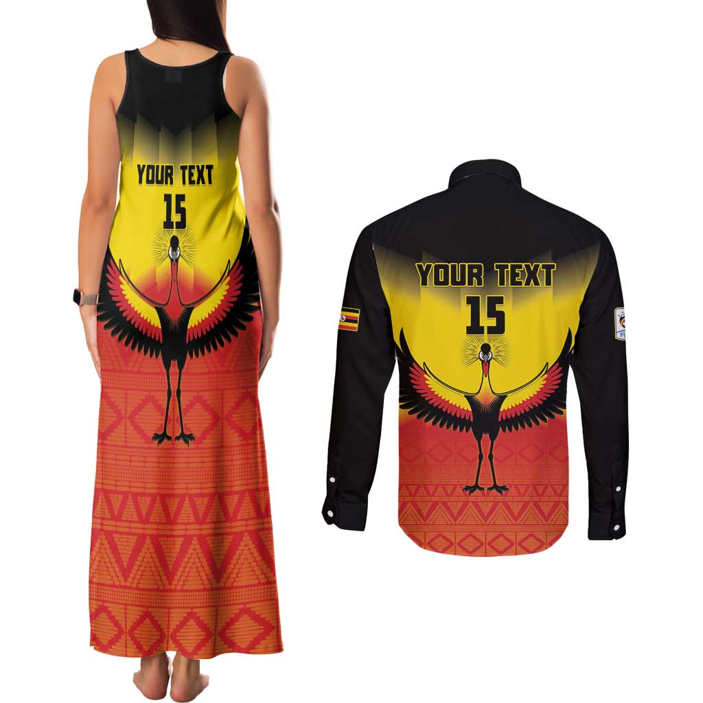 Custom Uganda Football Couples Matching Tank Maxi Dress and Long Sleeve Button Shirt Go Cranes Go - Wonder Print Shop