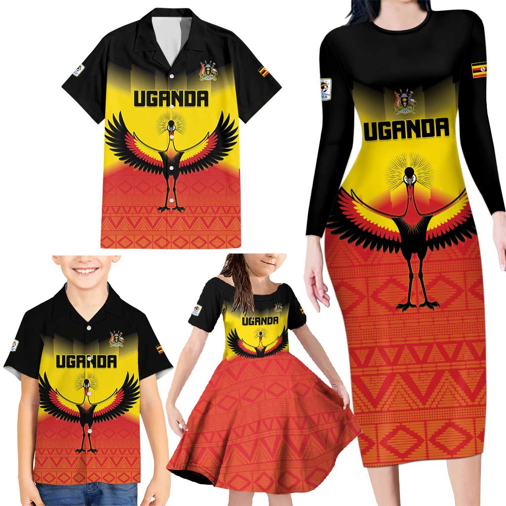 Custom Uganda Football Family Matching Long Sleeve Bodycon Dress and Hawaiian Shirt Go Cranes Go - Wonder Print Shop