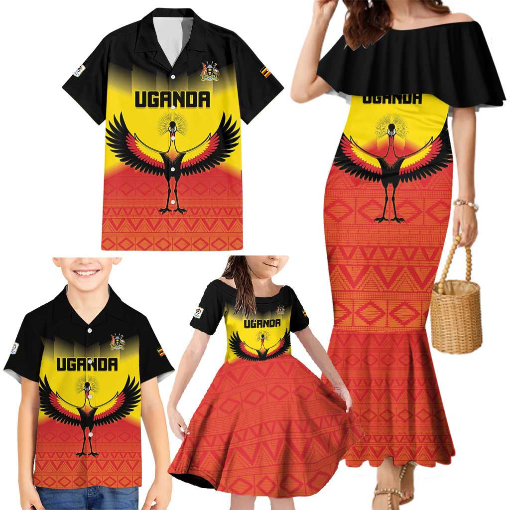 Custom Uganda Football Family Matching Mermaid Dress and Hawaiian Shirt Go Cranes Go - Wonder Print Shop