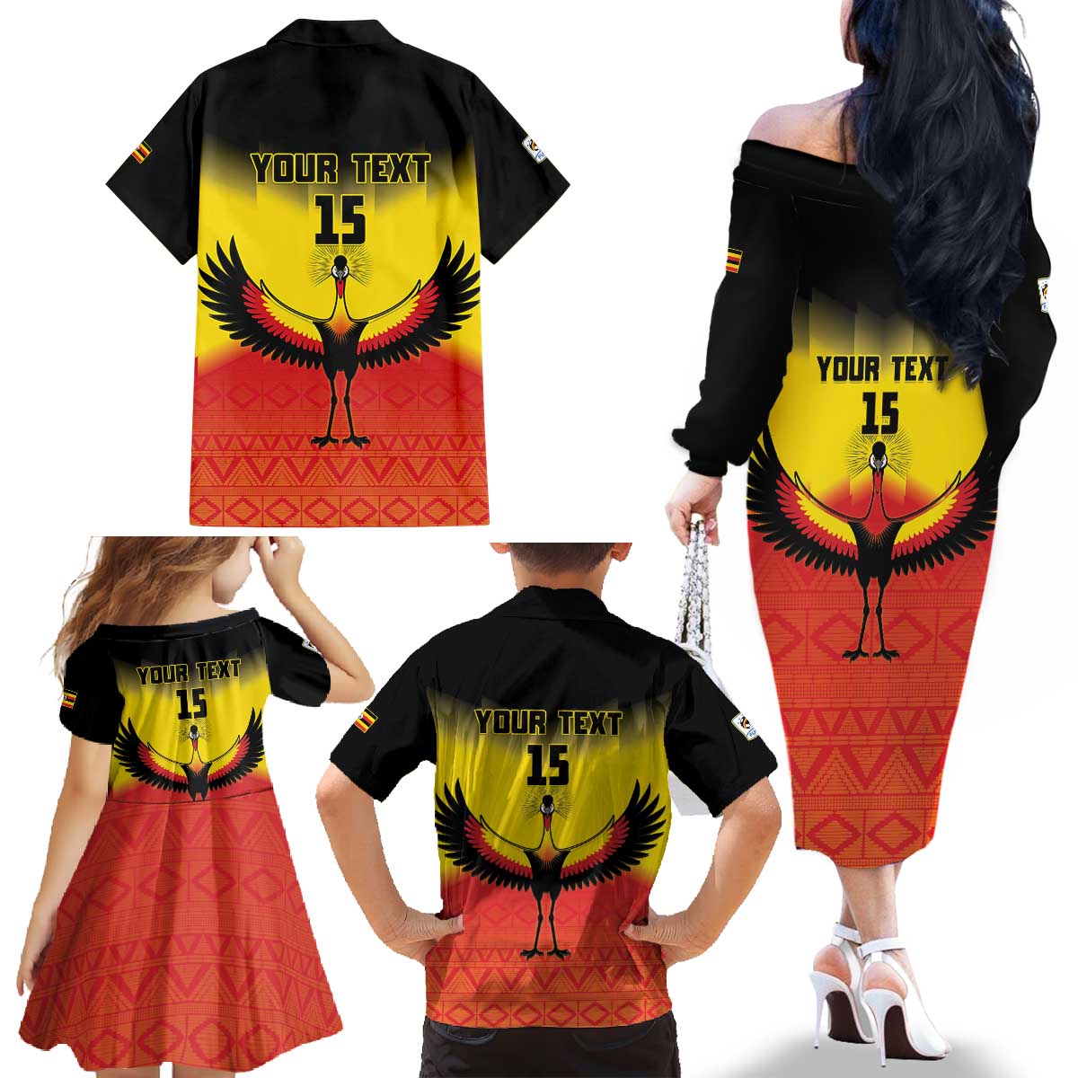 Custom Uganda Football Family Matching Off The Shoulder Long Sleeve Dress and Hawaiian Shirt Go Cranes Go - Wonder Print Shop