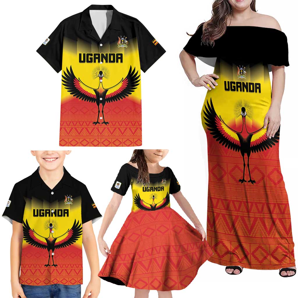 Custom Uganda Football Family Matching Off Shoulder Maxi Dress and Hawaiian Shirt Go Cranes Go - Wonder Print Shop