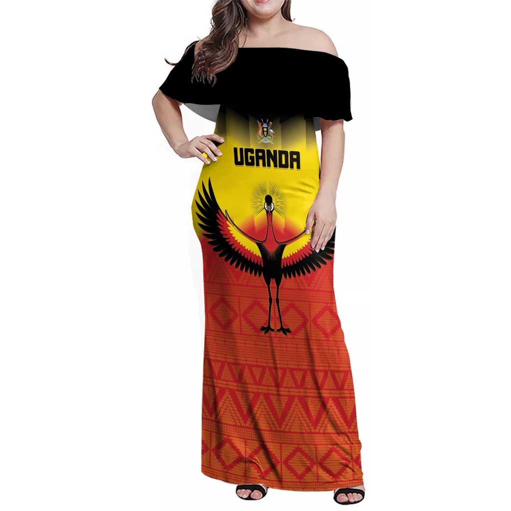 Custom Uganda Football Family Matching Off Shoulder Maxi Dress and Hawaiian Shirt Go Cranes Go - Wonder Print Shop
