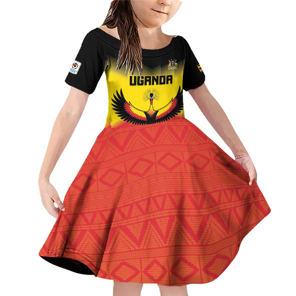 Custom Uganda Football Family Matching Off Shoulder Short Dress and Hawaiian Shirt Go Cranes Go - Wonder Print Shop