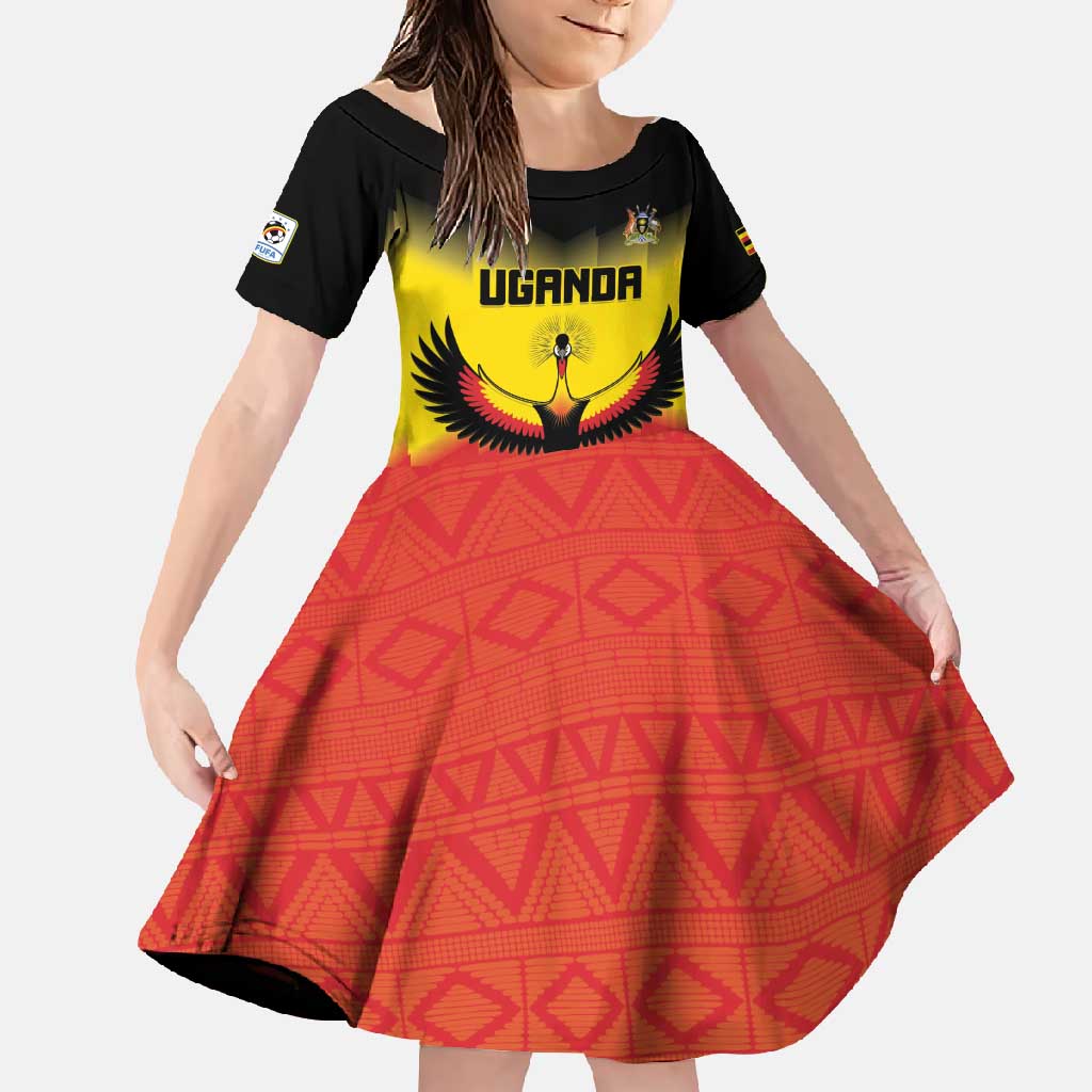 Custom Uganda Football Family Matching Short Sleeve Bodycon Dress and Hawaiian Shirt Go Cranes Go - Wonder Print Shop