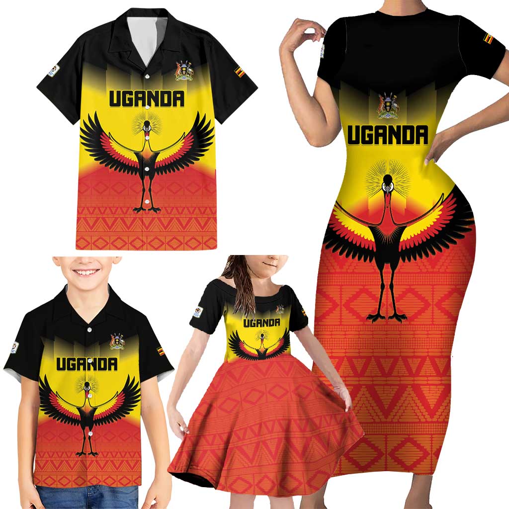 Custom Uganda Football Family Matching Short Sleeve Bodycon Dress and Hawaiian Shirt Go Cranes Go - Wonder Print Shop