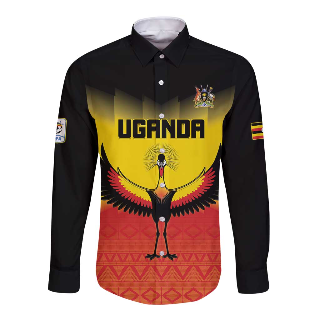 Custom Uganda Football Long Sleeve Button Shirt Go Cranes Go - Wonder Print Shop