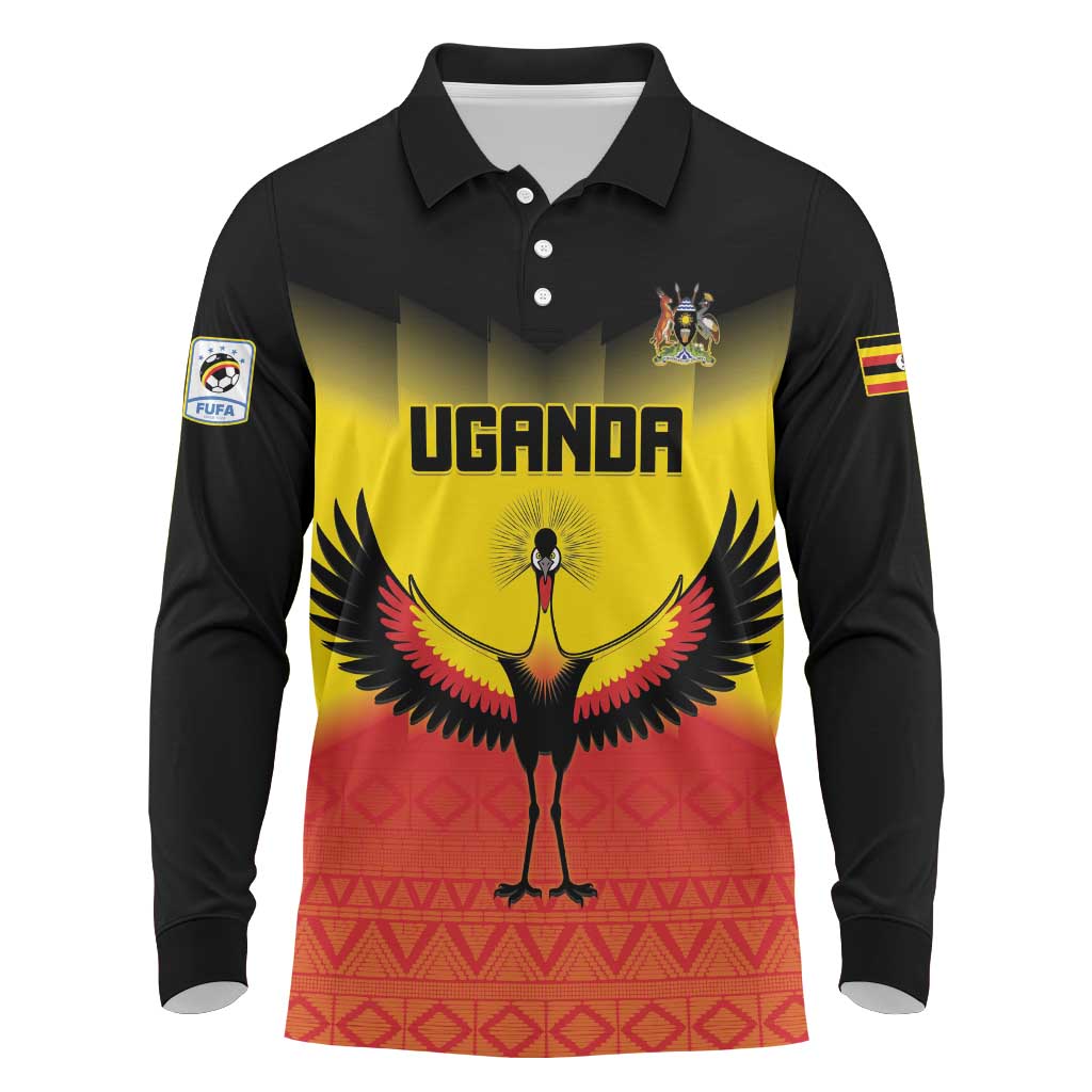Custom Uganda Football Long Sleeve Polo Shirt Go Cranes Go - Wonder Print Shop