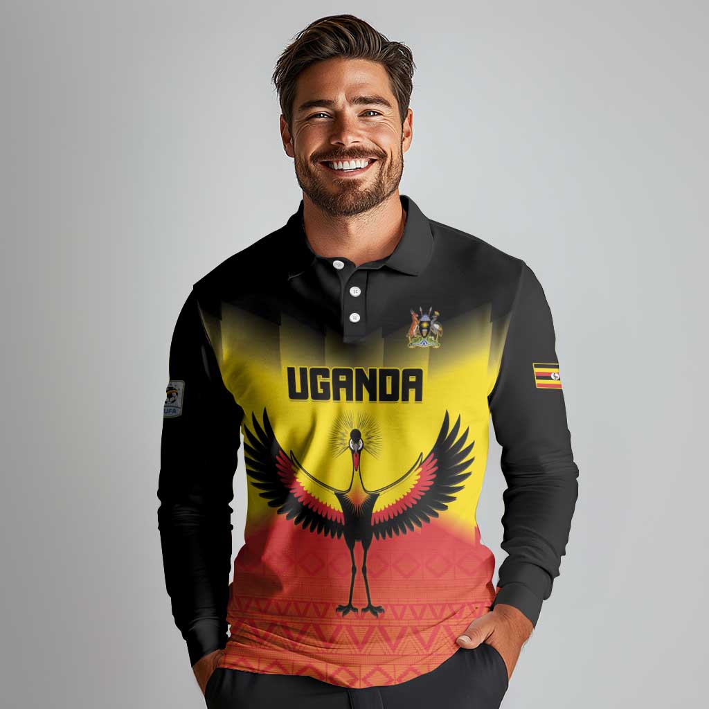 Custom Uganda Football Long Sleeve Polo Shirt Go Cranes Go - Wonder Print Shop