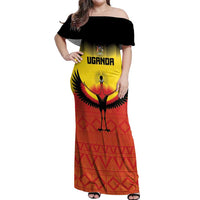 Custom Uganda Football Off Shoulder Maxi Dress Go Cranes Go - Wonder Print Shop