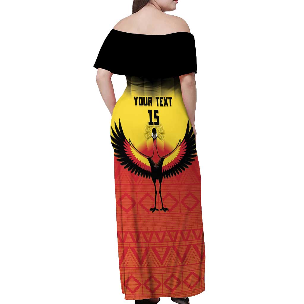 Custom Uganda Football Off Shoulder Maxi Dress Go Cranes Go - Wonder Print Shop