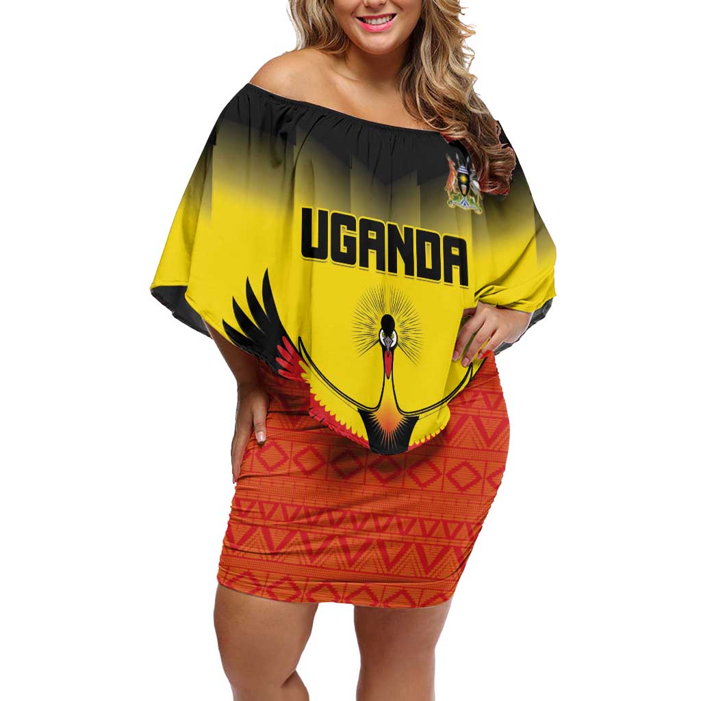 Custom Uganda Football Off Shoulder Short Dress Go Cranes Go - Wonder Print Shop