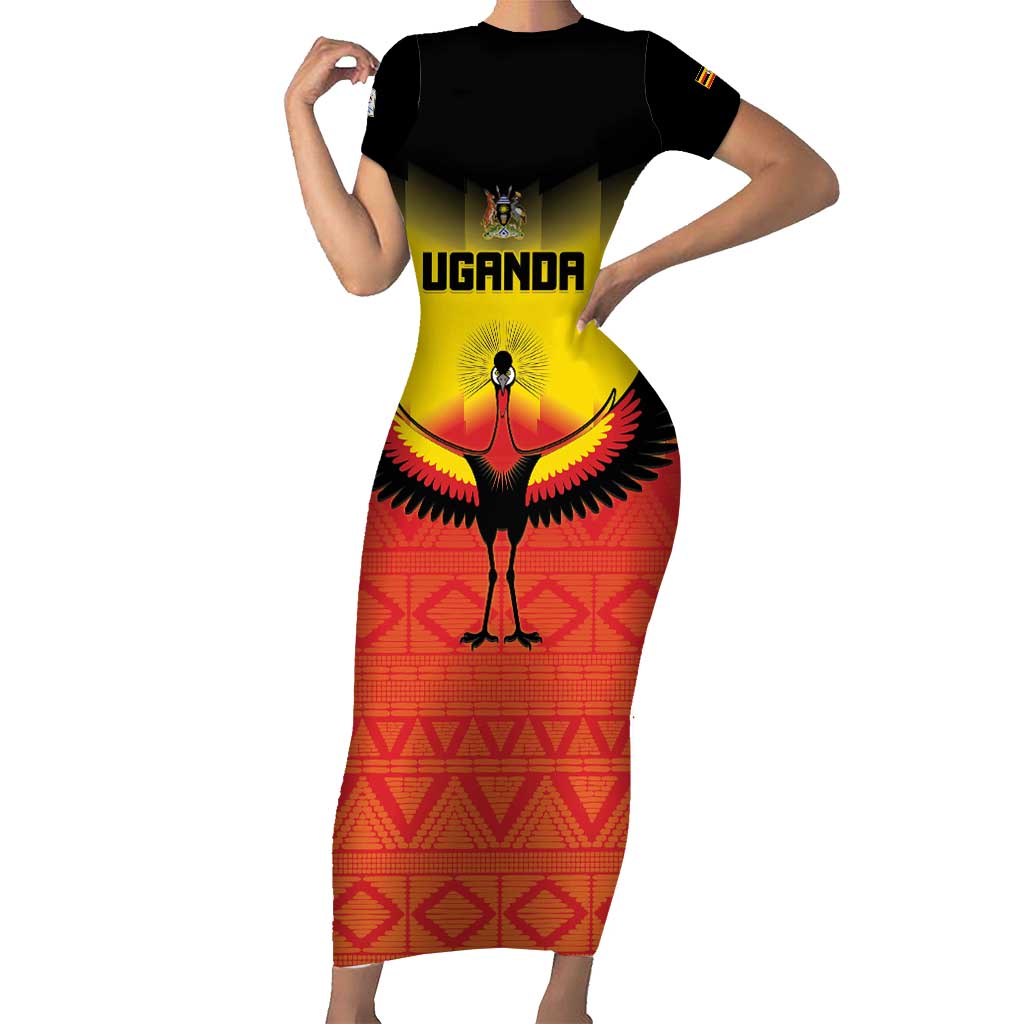 Custom Uganda Football Short Sleeve Bodycon Dress Go Cranes Go - Wonder Print Shop