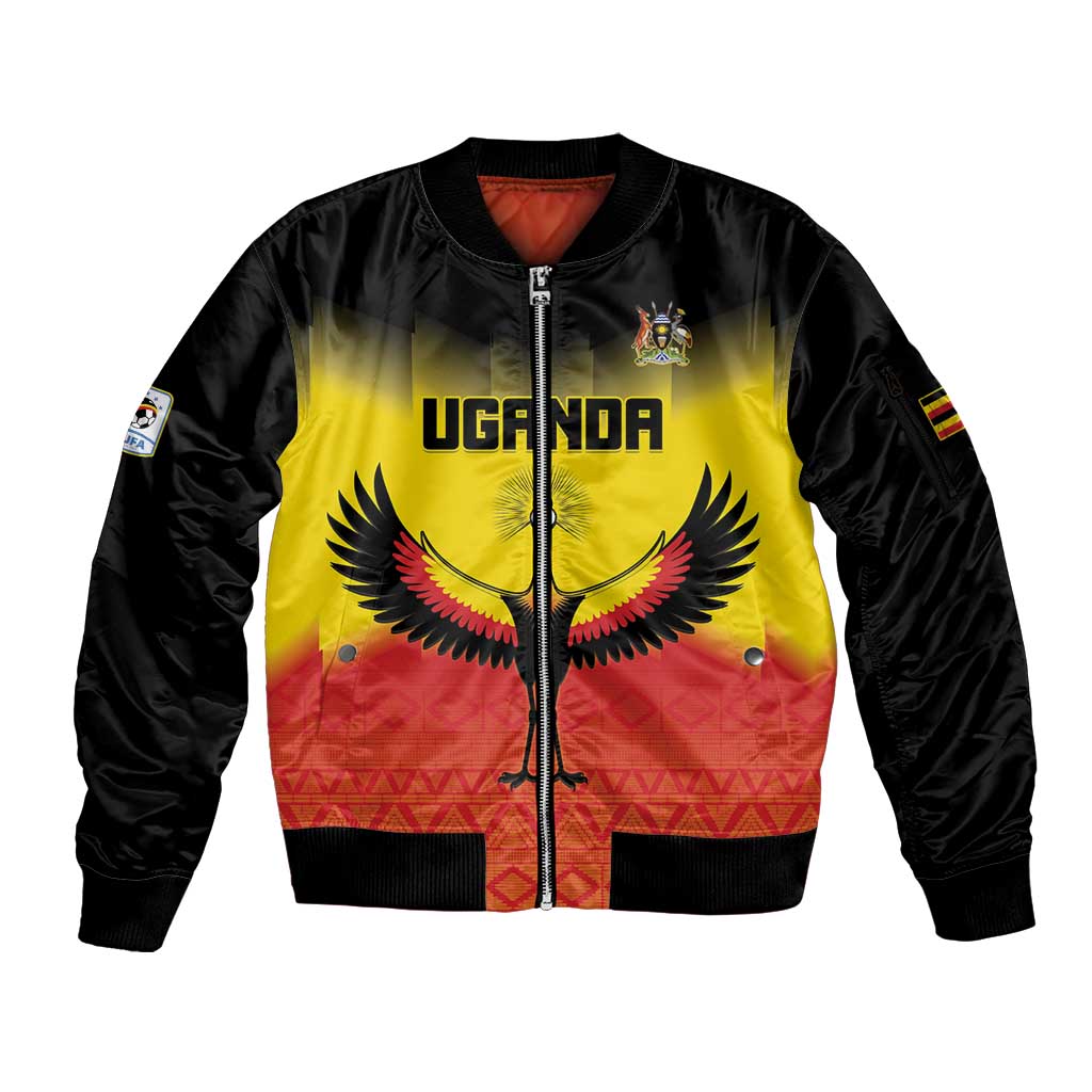 Custom Uganda Football Sleeve Zip Bomber Jacket Go Cranes Go - Wonder Print Shop