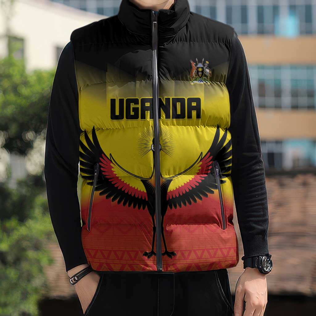 Custom Uganda Football Sleeveless Puffer Jacket Go Cranes Go - Wonder Print Shop