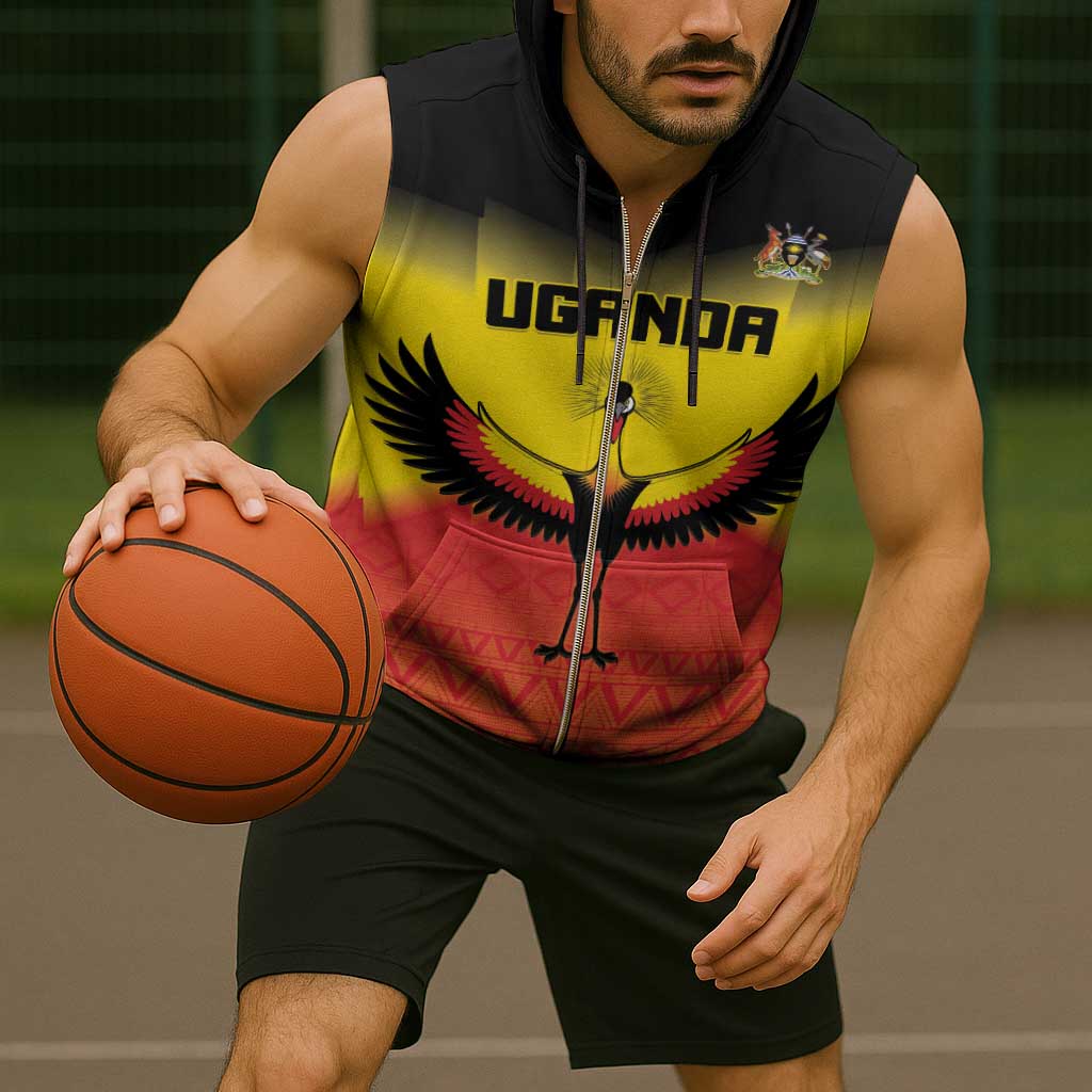 Custom Uganda Football Sleeveless Zip Hoodie Go Cranes Go - Wonder Print Shop