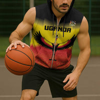 Custom Uganda Football Sleeveless Zip Hoodie Go Cranes Go - Wonder Print Shop