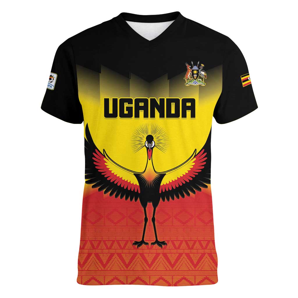 Custom Uganda Football Women V-Neck T-Shirt Go Cranes Go - Wonder Print Shop