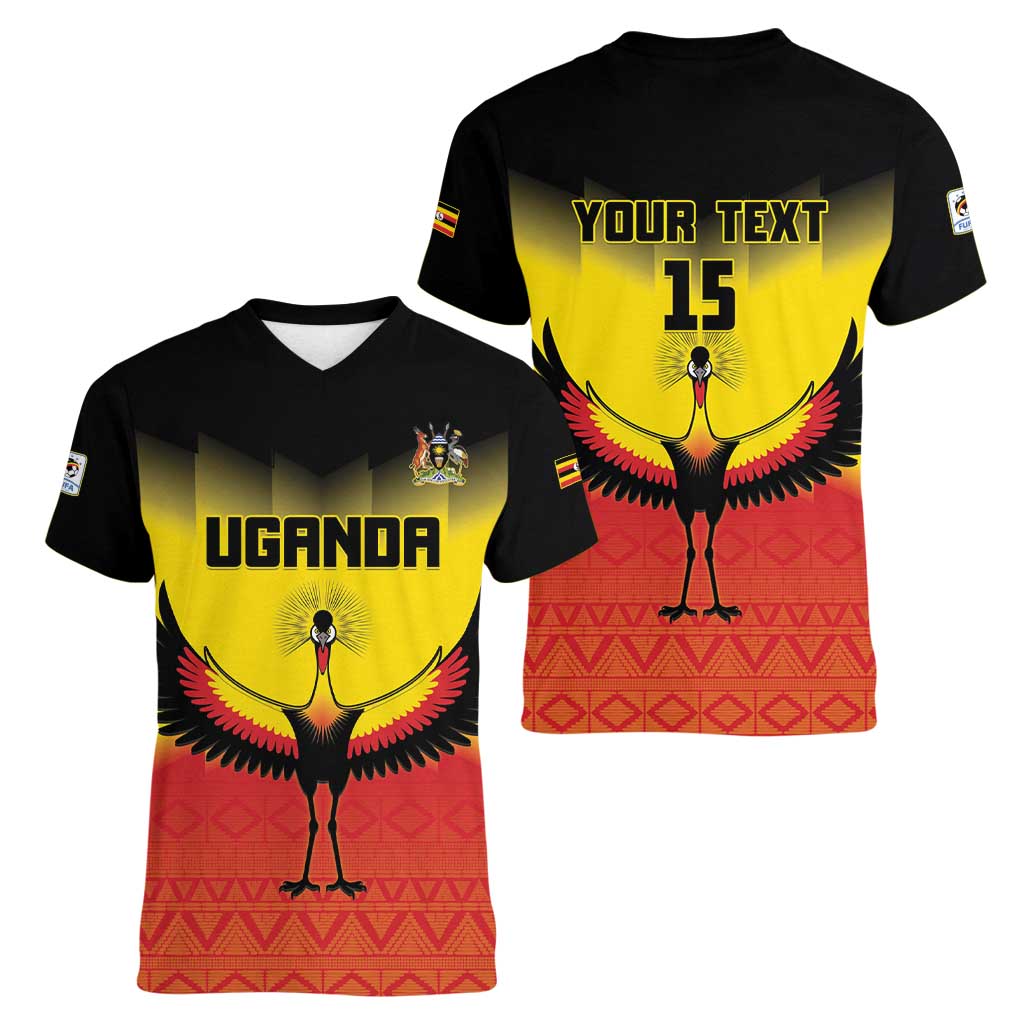 Custom Uganda Football Women V-Neck T-Shirt Go Cranes Go - Wonder Print Shop
