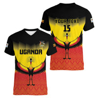 Custom Uganda Football Women V-Neck T-Shirt Go Cranes Go - Wonder Print Shop