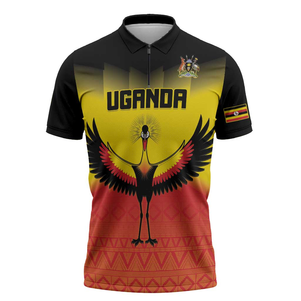 Custom Uganda Football Zipper Polo Shirt Go Cranes Go - Wonder Print Shop