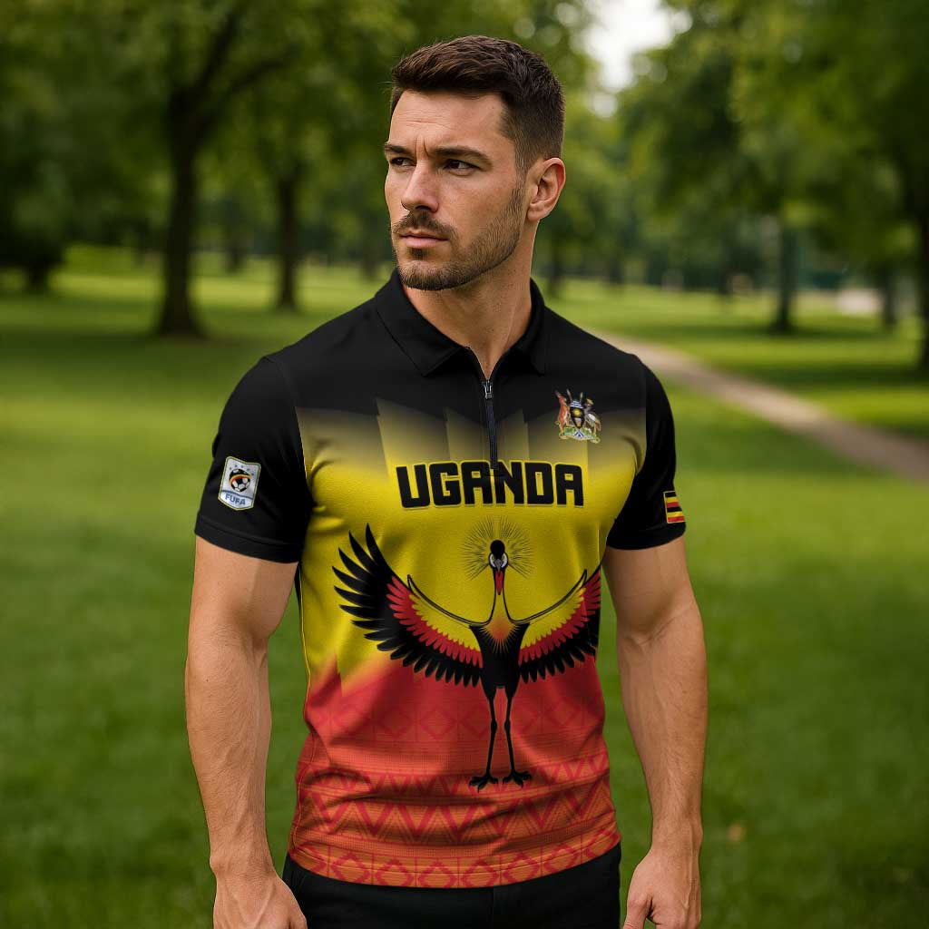 Custom Uganda Football Zipper Polo Shirt Go Cranes Go - Wonder Print Shop