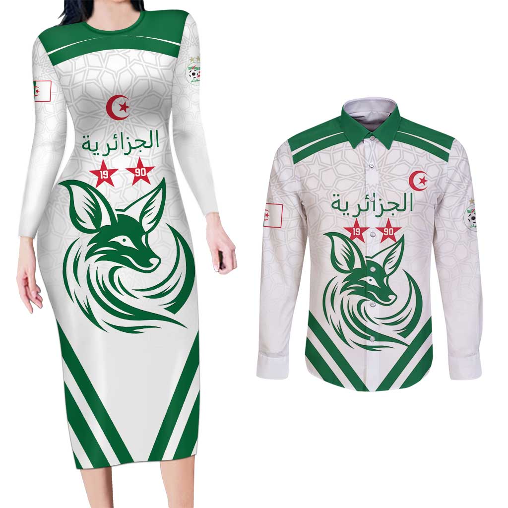 Custom Algeria Football Couples Matching Long Sleeve Bodycon Dress and Long Sleeve Button Shirt Go Fennecs Go - Wonder Print Shop