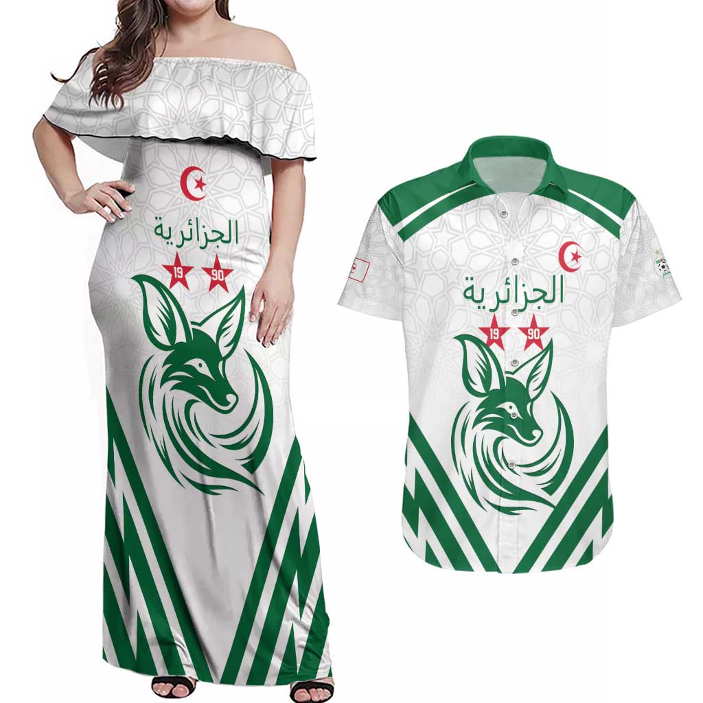 Custom Algeria Football Couples Matching Off Shoulder Maxi Dress and Hawaiian Shirt Go Fennecs Go - Wonder Print Shop