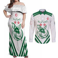 Custom Algeria Football Couples Matching Off Shoulder Maxi Dress and Long Sleeve Button Shirt Go Fennecs Go - Wonder Print Shop