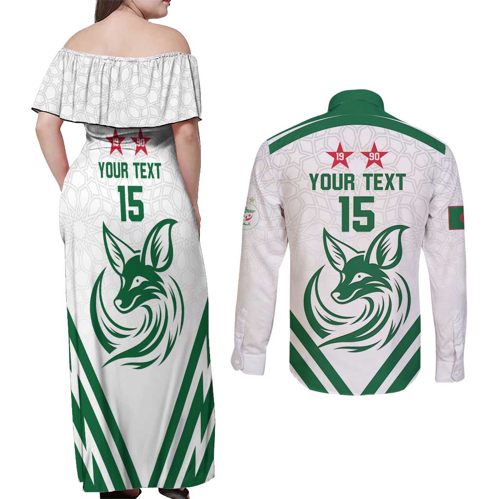 Custom Algeria Football Couples Matching Off Shoulder Maxi Dress and Long Sleeve Button Shirt Go Fennecs Go - Wonder Print Shop