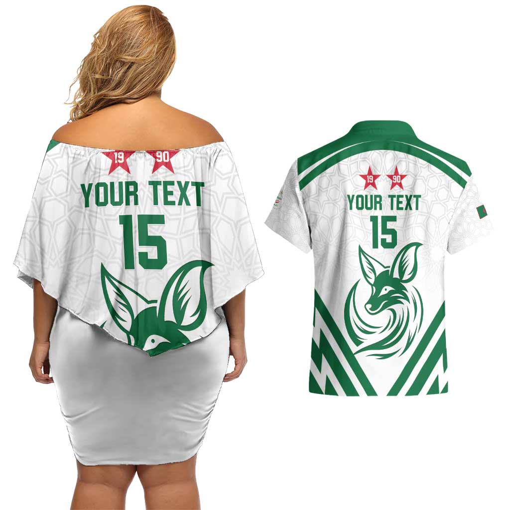 Custom Algeria Football Couples Matching Off Shoulder Short Dress and Hawaiian Shirt Go Fennecs Go - Wonder Print Shop
