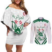 Custom Algeria Football Couples Matching Off Shoulder Short Dress and Long Sleeve Button Shirt Go Fennecs Go - Wonder Print Shop