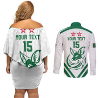 Custom Algeria Football Couples Matching Off Shoulder Short Dress and Long Sleeve Button Shirt Go Fennecs Go - Wonder Print Shop
