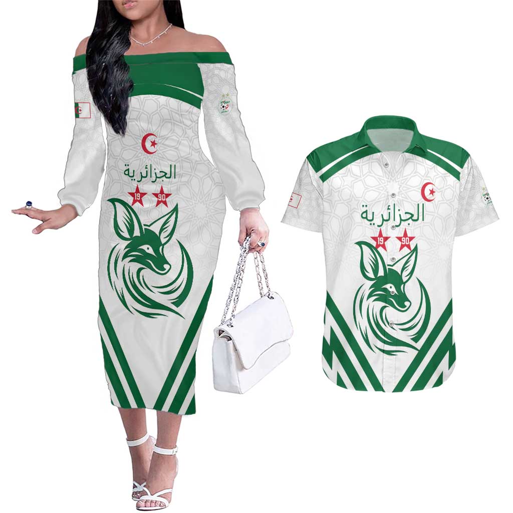 Custom Algeria Football Couples Matching Off The Shoulder Long Sleeve Dress and Hawaiian Shirt Go Fennecs Go - Wonder Print Shop