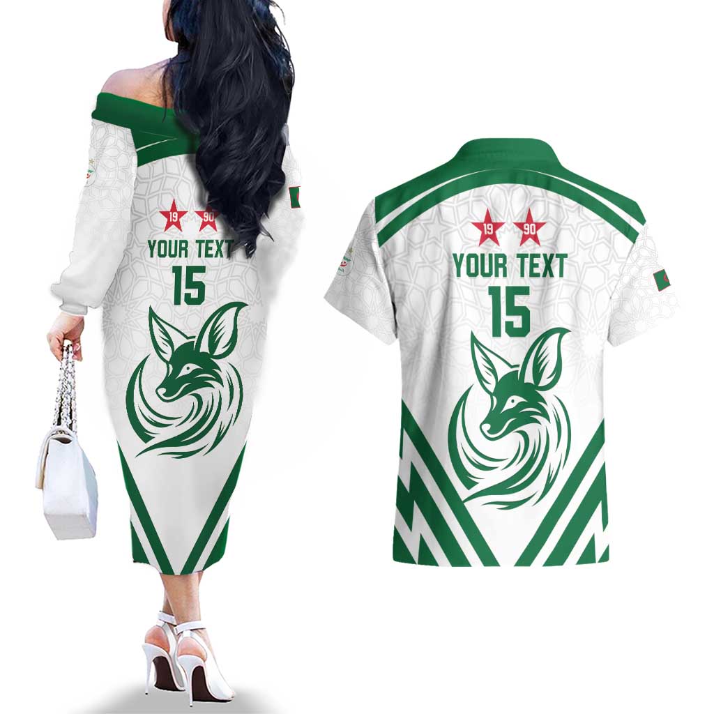 Custom Algeria Football Couples Matching Off The Shoulder Long Sleeve Dress and Hawaiian Shirt Go Fennecs Go - Wonder Print Shop