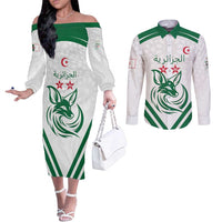 Custom Algeria Football Couples Matching Off The Shoulder Long Sleeve Dress and Long Sleeve Button Shirt Go Fennecs Go - Wonder Print Shop
