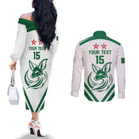 Custom Algeria Football Couples Matching Off The Shoulder Long Sleeve Dress and Long Sleeve Button Shirt Go Fennecs Go - Wonder Print Shop