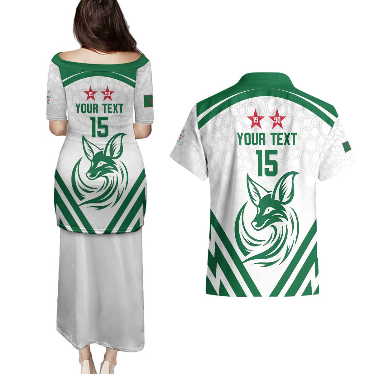 Custom Algeria Football Couples Matching Puletasi and Hawaiian Shirt Go Fennecs Go - Wonder Print Shop