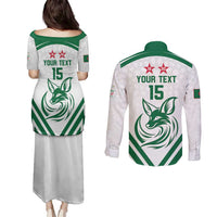 Custom Algeria Football Couples Matching Puletasi and Long Sleeve Button Shirt Go Fennecs Go - Wonder Print Shop