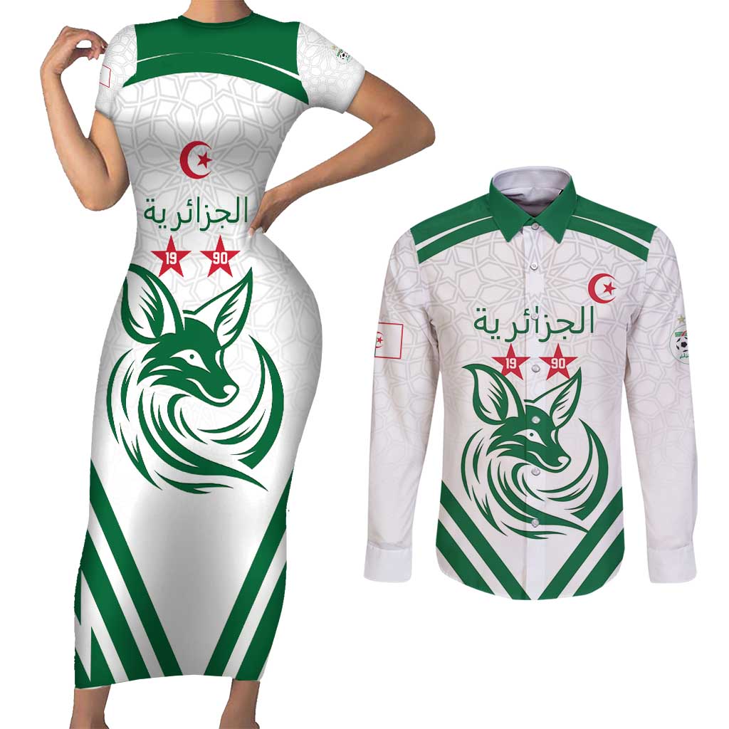 Custom Algeria Football Couples Matching Short Sleeve Bodycon Dress and Long Sleeve Button Shirt Go Fennecs Go - Wonder Print Shop