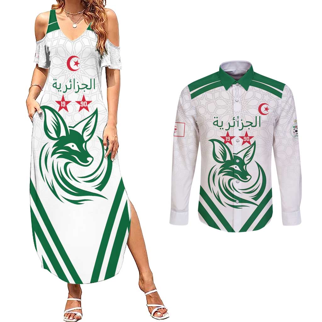 Custom Algeria Football Couples Matching Summer Maxi Dress and Long Sleeve Button Shirt Go Fennecs Go - Wonder Print Shop