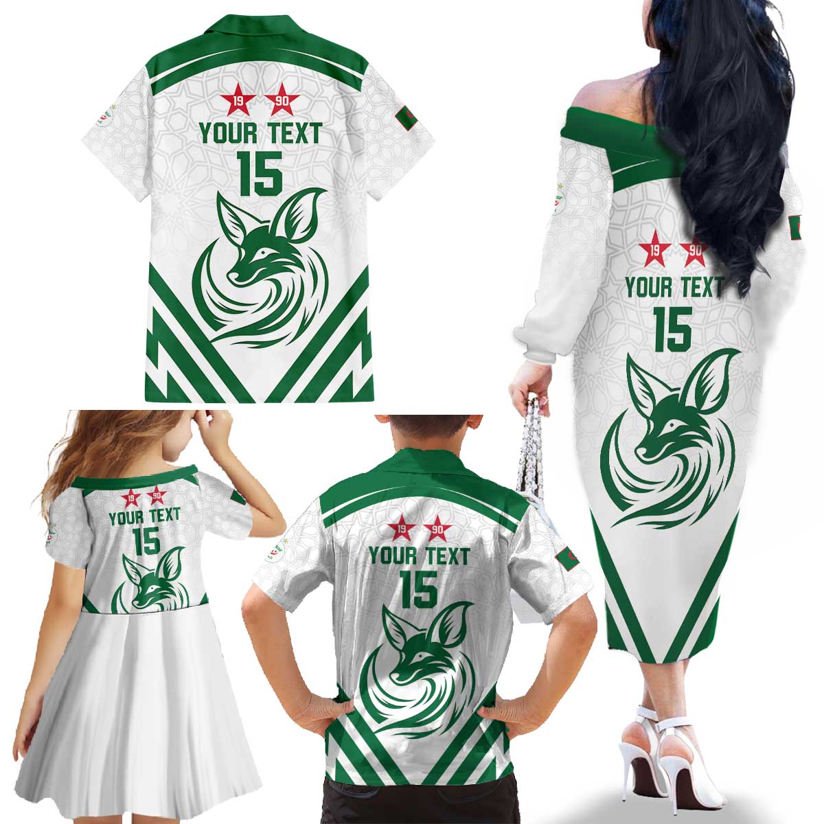Custom Algeria Football Family Matching Off The Shoulder Long Sleeve Dress and Hawaiian Shirt Go Fennecs Go - Wonder Print Shop