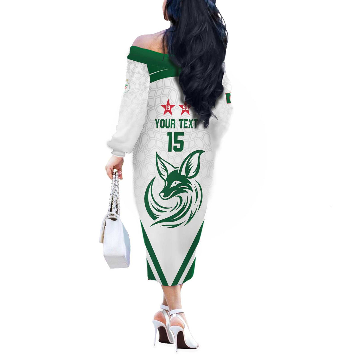 Custom Algeria Football Off The Shoulder Long Sleeve Dress Go Fennecs Go - Wonder Print Shop