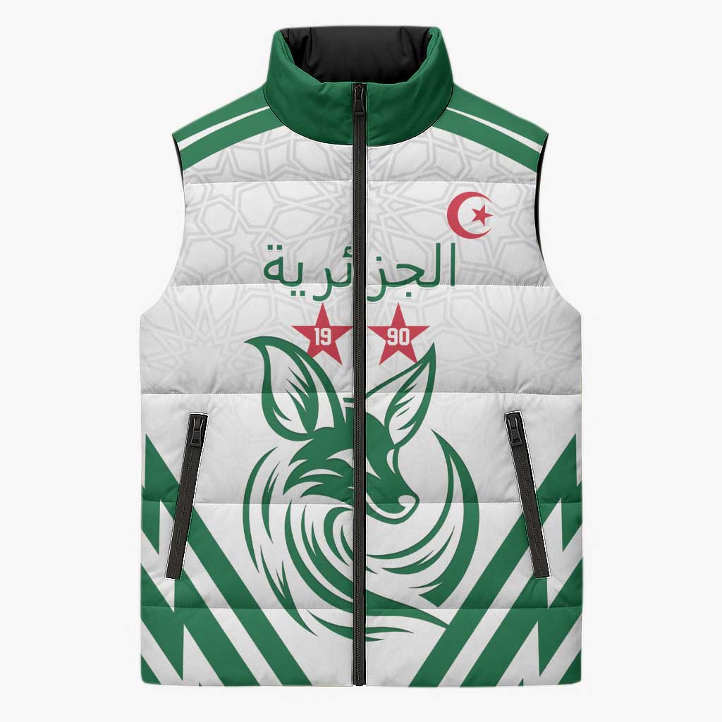Custom Algeria Football Sleeveless Puffer Jacket Go Fennecs Go - Wonder Print Shop