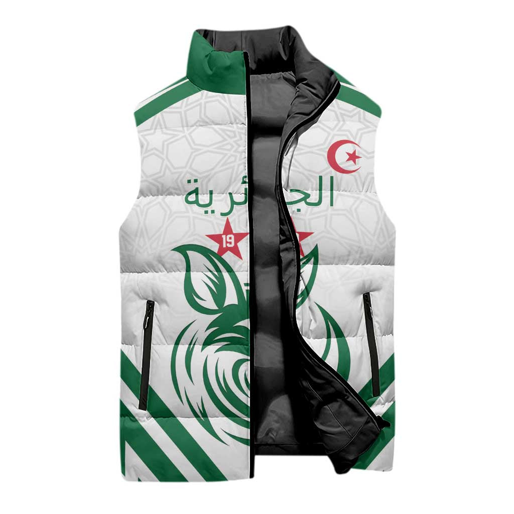 Custom Algeria Football Sleeveless Puffer Jacket Go Fennecs Go - Wonder Print Shop