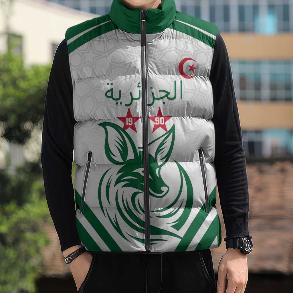 Custom Algeria Football Sleeveless Puffer Jacket Go Fennecs Go - Wonder Print Shop