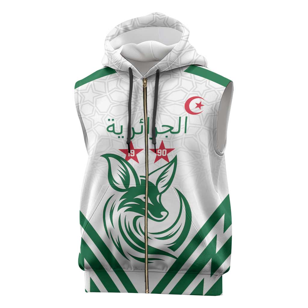 Custom Algeria Football Sleeveless Zip Hoodie Go Fennecs Go - Wonder Print Shop