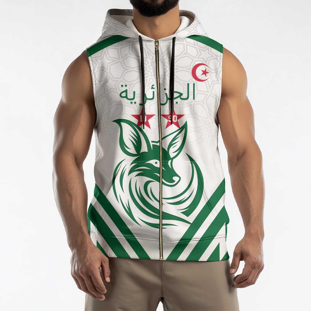 Custom Algeria Football Sleeveless Zip Hoodie Go Fennecs Go - Wonder Print Shop