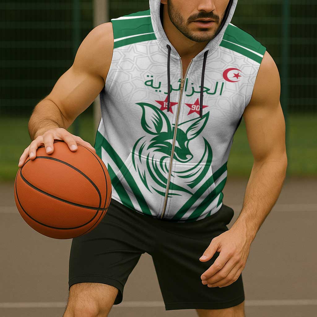 Custom Algeria Football Sleeveless Zip Hoodie Go Fennecs Go - Wonder Print Shop